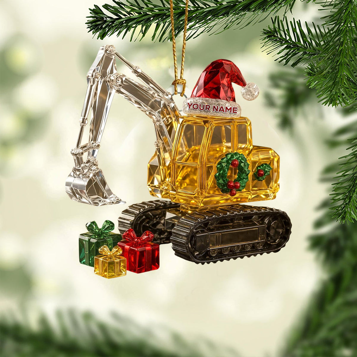 Custom Excavator Christmas Ornament, Crystal Digger Holiday Decor, Personalized Construction Xmas Gift