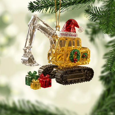 Custom Excavator Christmas Ornament, Crystal Digger Holiday Decor, Personalized Construction Xmas Gift
