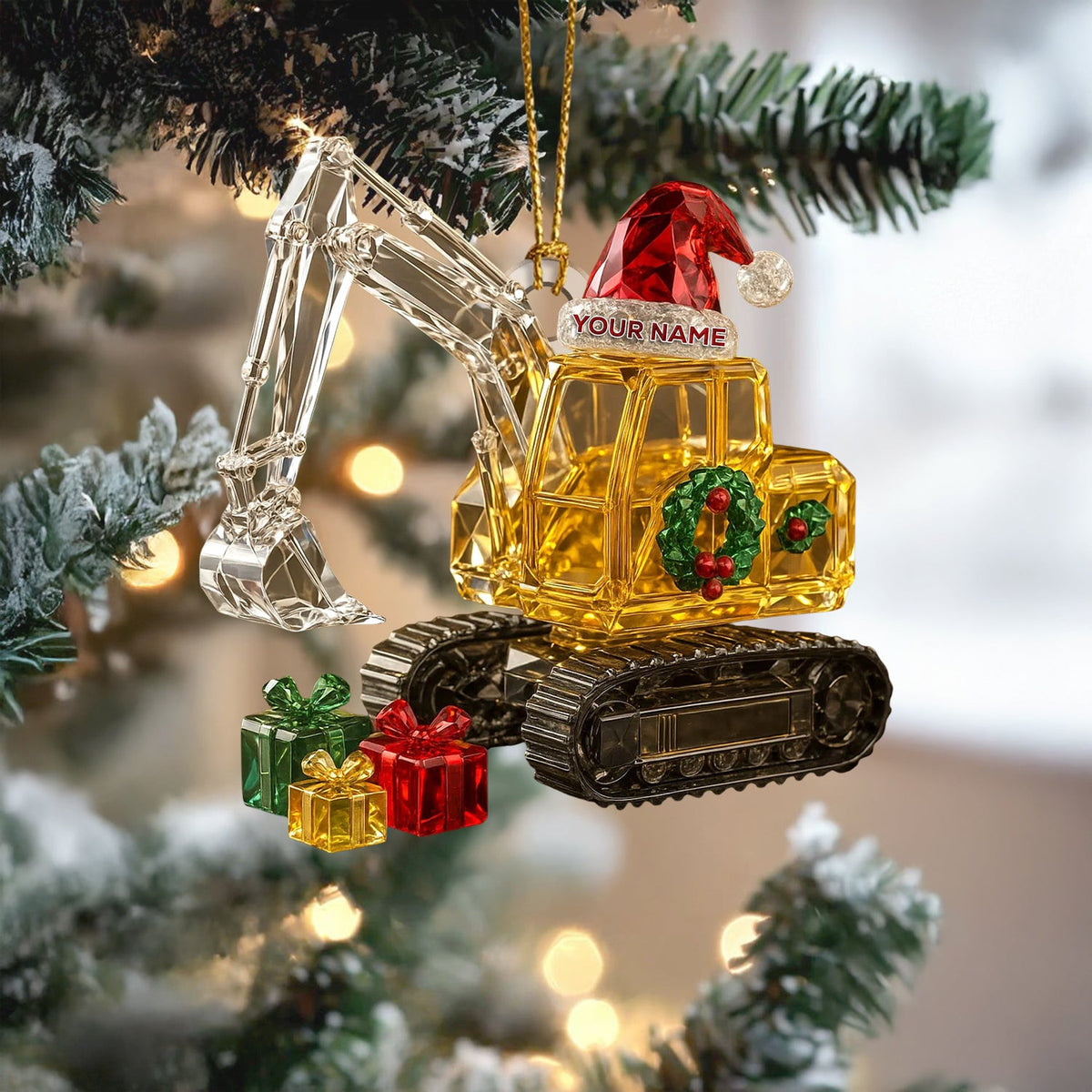 Custom Excavator Christmas Ornament, Crystal Digger Holiday Decor, Personalized Construction Xmas Gift