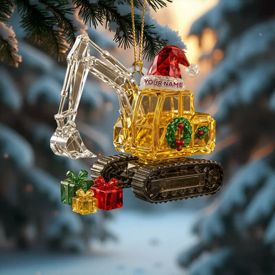 Custom Excavator Christmas Ornament, Crystal Digger Holiday Decor, Personalized Construction Xmas Gift