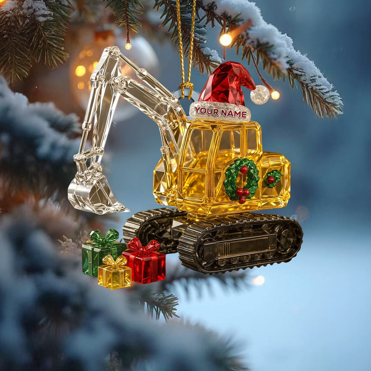 Custom Excavator Christmas Ornament, Crystal Digger Holiday Decor, Personalized Construction Xmas Gift