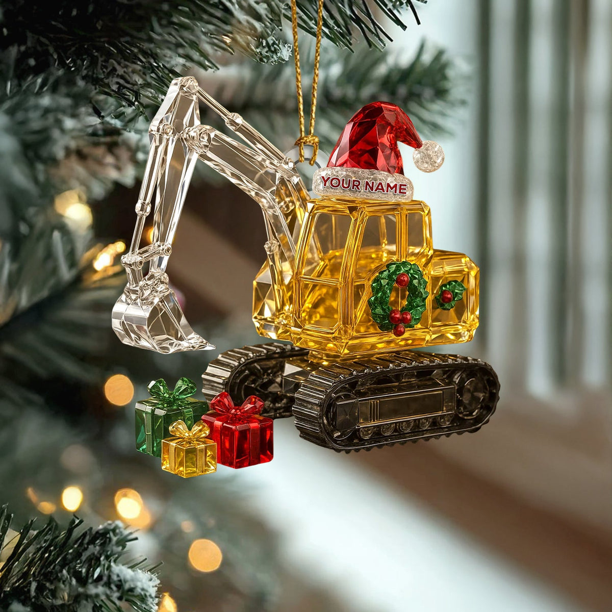 Custom Excavator Christmas Ornament, Crystal Digger Holiday Decor, Personalized Construction Xmas Gift