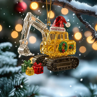 Custom Excavator Christmas Ornament, Crystal Digger Holiday Decor, Personalized Construction Xmas Gift