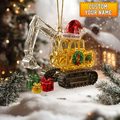 Custom Excavator Christmas Ornament, Crystal Digger Holiday Decor, Personalized Construction Xmas Gift