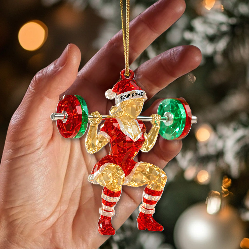 Crystal Fit Santa Girl Ornament, Christmas Weightlifting Decor, Festive Barbell Holiday Gym Gift