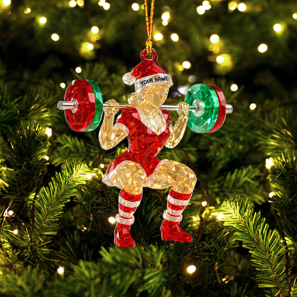 Crystal Fit Santa Girl Ornament, Christmas Weightlifting Decor, Festive Barbell Holiday Gym Gift