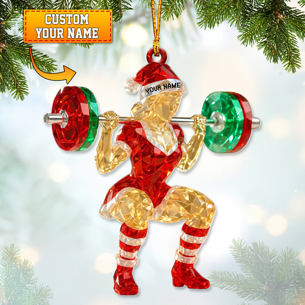Crystal Fit Santa Girl Ornament, Christmas Weightlifting Decor, Festive Barbell Holiday Gym Gift