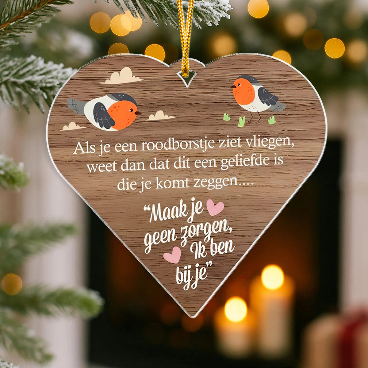 Robin Heart Memorial Christmas Ornament, Wooden Sympathy Gift, Comforting Holiday Decor for Loved Ones