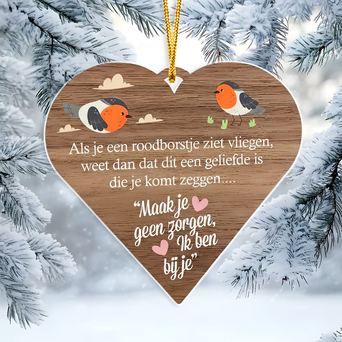 Robin Heart Memorial Christmas Ornament, Wooden Sympathy Gift, Comforting Holiday Decor for Loved Ones