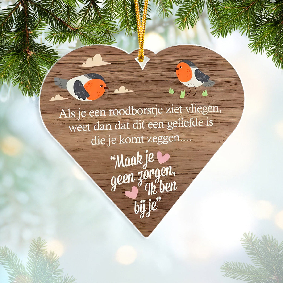 Robin Heart Memorial Christmas Ornament, Wooden Sympathy Gift, Comforting Holiday Decor for Loved Ones