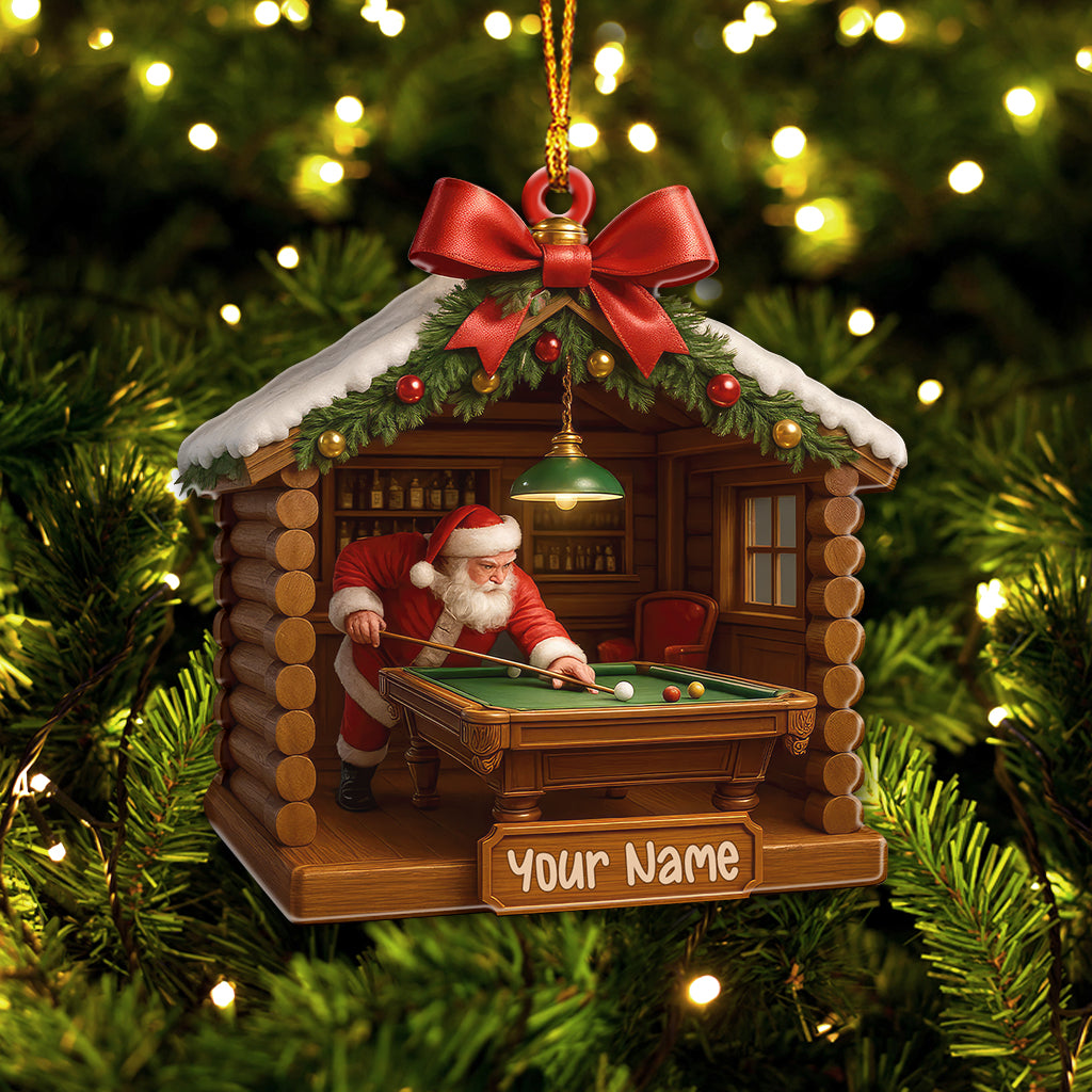 Personalized Santa Playing Billiards Ornament, Custom Pool Table Christmas Ornament, Gift For Billiards Lover