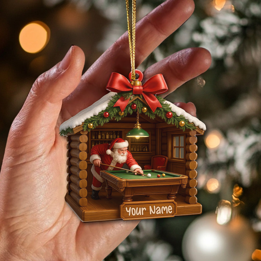 Personalized Santa Playing Billiards Ornament, Custom Pool Table Christmas Ornament, Gift For Billiards Lover