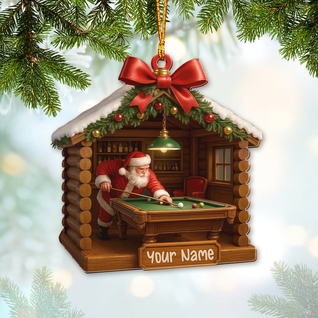 Personalized Santa Playing Billiards Ornament, Custom Pool Table Christmas Ornament, Gift For Billiards Lover