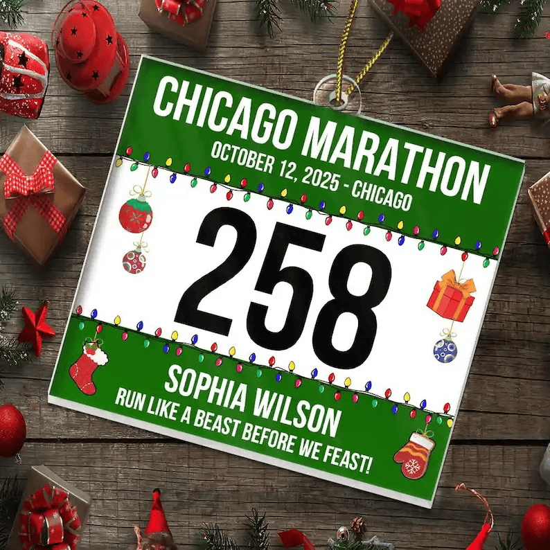 Custom Race Bib For Runner Ornament, Personalized Race, Name, Number and Time Runner Gift, Marathon Keepsake, Running Gift,Marathon Ornament