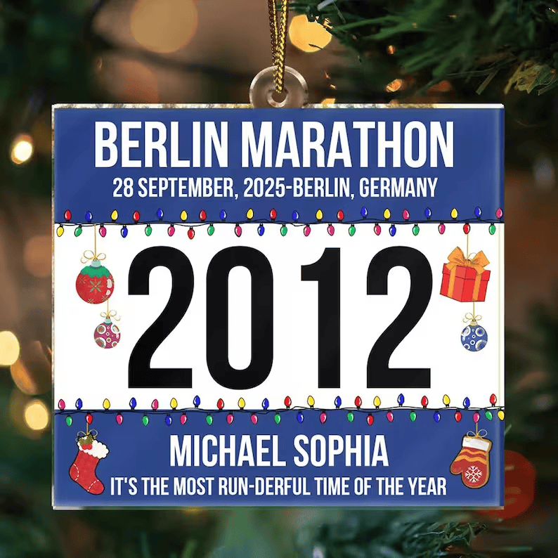 Custom Race Bib For Runner Ornament, Personalized Race, Name, Number and Time Runner Gift, Marathon Keepsake, Running Gift,Marathon Ornament