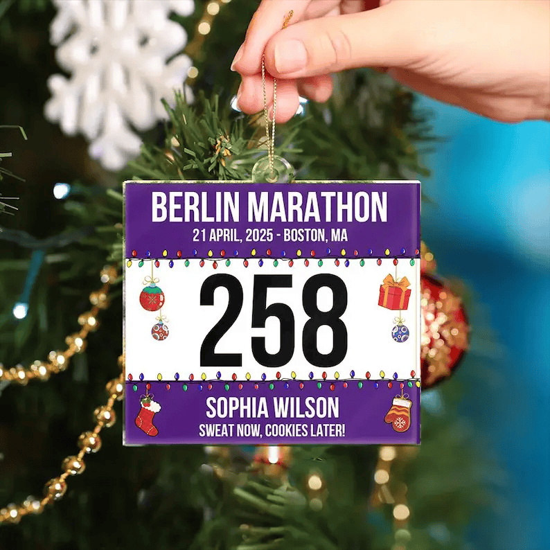 Custom Race Bib For Runner Ornament, Personalized Race, Name, Number and Time Runner Gift, Marathon Keepsake, Running Gift,Marathon Ornament