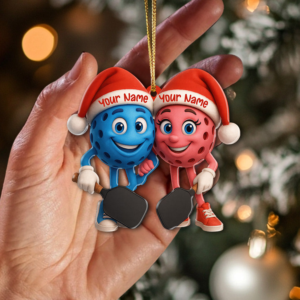 Personalized Pickleball Ornament, Cute Couple Pickleball Christmas Ornament With Custom Names And Color