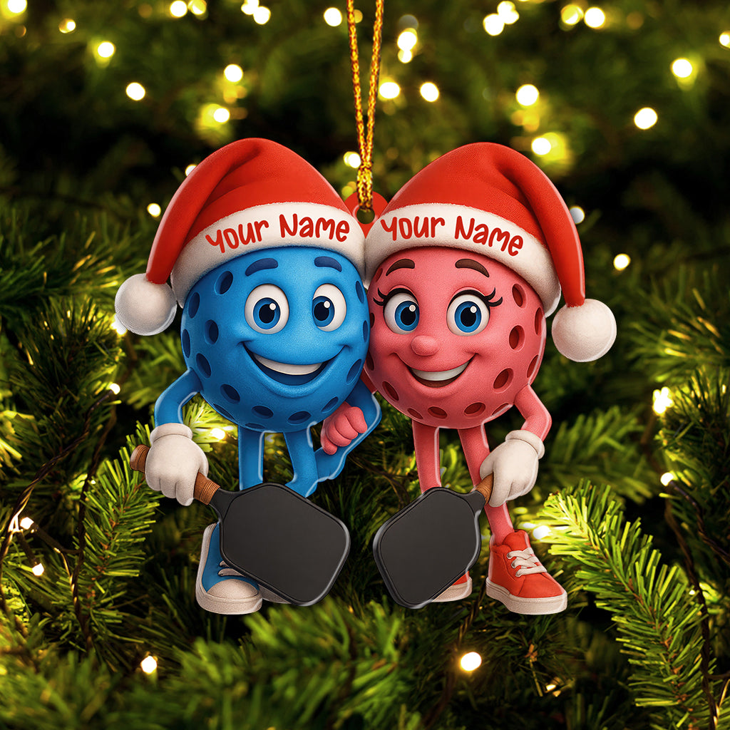 Personalized Pickleball Ornament, Cute Couple Pickleball Christmas Ornament With Custom Names And Color