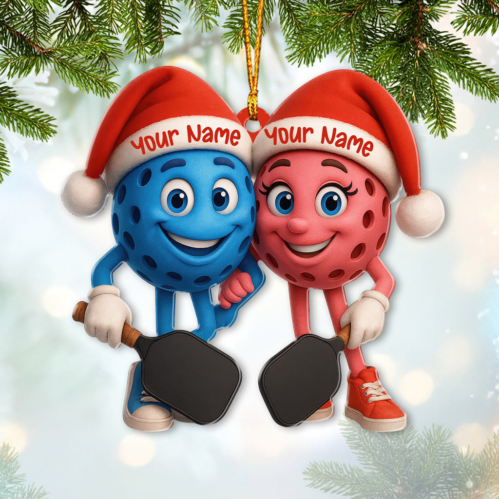 Personalized Pickleball Ornament, Cute Couple Pickleball Christmas Ornament With Custom Names And Color
