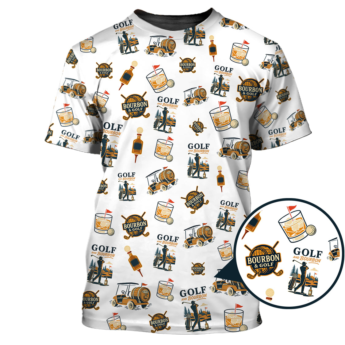 Funny Bourbon Pattern Polos, Golf and Bourbon Shirt for Men, Gift For Golfers