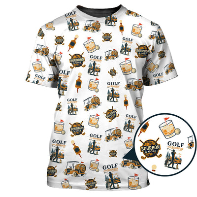 Funny Bourbon Pattern Polos, Golf and Bourbon Shirt for Men, Gift For Golfers