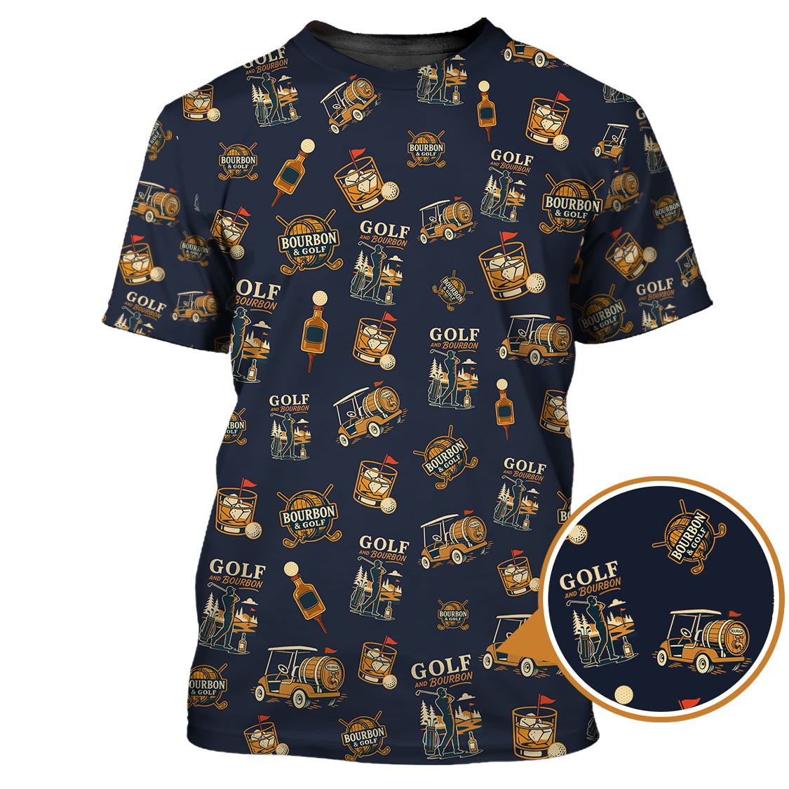 Funny Bourbon Pattern Polos, Golf and Bourbon Shirt for Men, Gift For Golfers