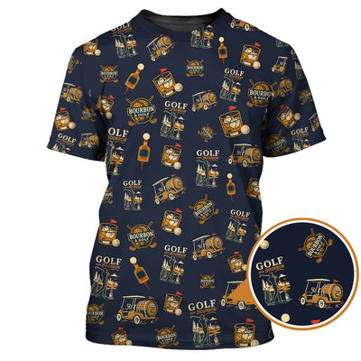 Funny Bourbon Pattern Polos, Golf and Bourbon Shirt for Men, Gift For Golfers
