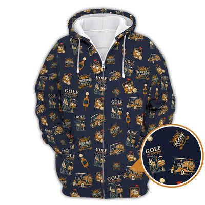 Funny Bourbon Pattern Polos, Golf and Bourbon Shirt for Men, Gift For Golfers