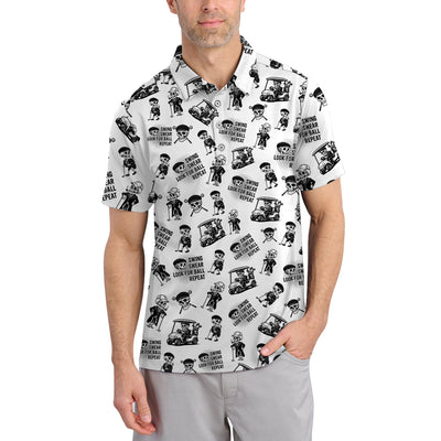 Funny Skull Golf Shirt For Men, Skeleton Golf Pattern Polos, Crazy Golf Shirts For Golfers