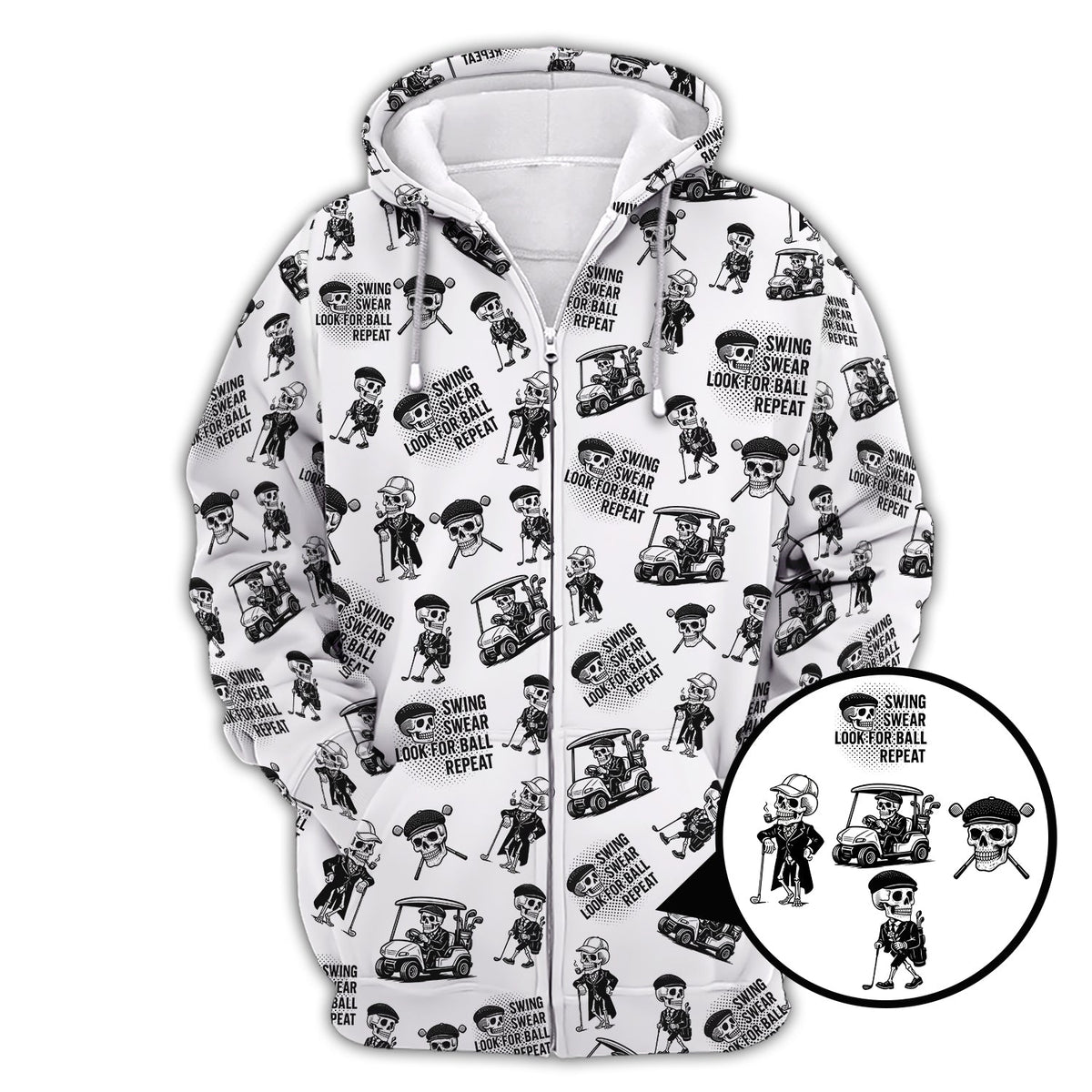 Funny Skull Golf Shirt For Men, Skeleton Golf Pattern Polos, Crazy Golf Shirts For Golfers