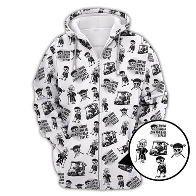 Funny Skull Golf Shirt For Men, Skeleton Golf Pattern Polos, Crazy Golf Shirts For Golfers