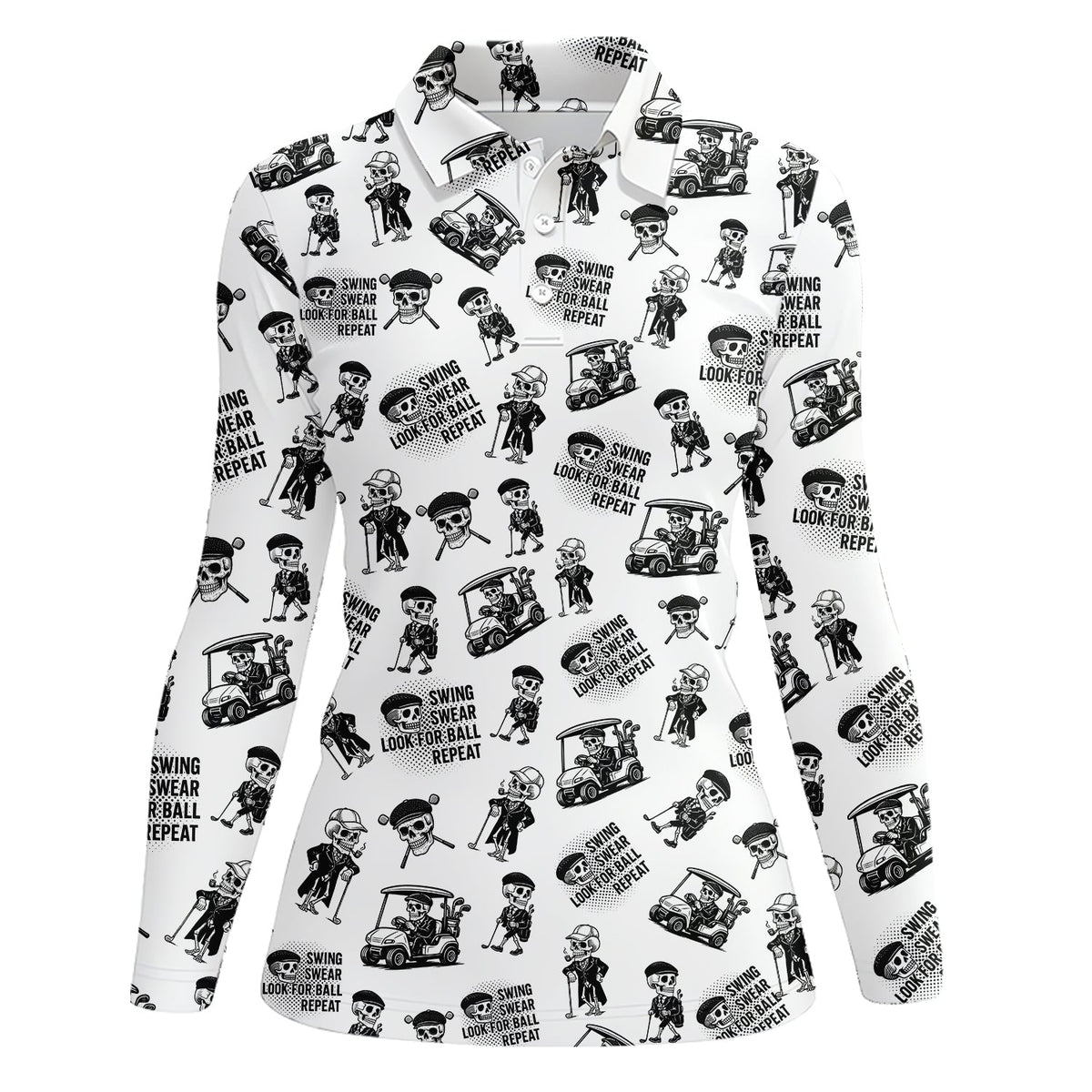 Funny Skull Golf Shirt For Men, Skeleton Golf Pattern Polos, Crazy Golf Shirts For Golfers