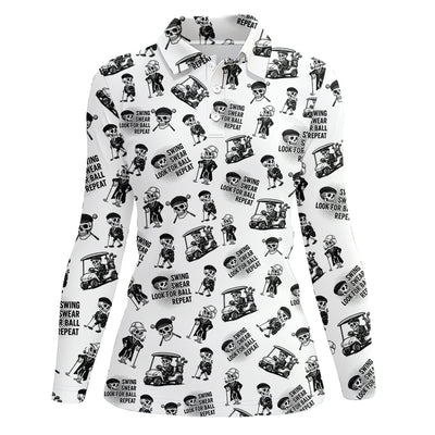 Funny Skull Golf Shirt For Men, Skeleton Golf Pattern Polos, Crazy Golf Shirts For Golfers