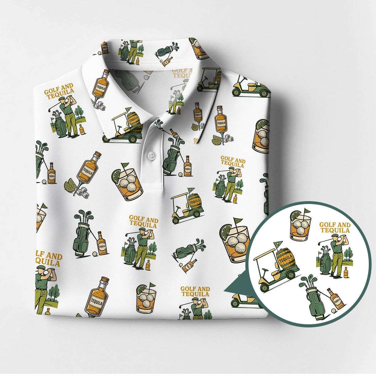 Golf and Tequila Pattern Golf Polos, Funny Whiskey Golf Shirt For Golfers, Golf Shirts For Men