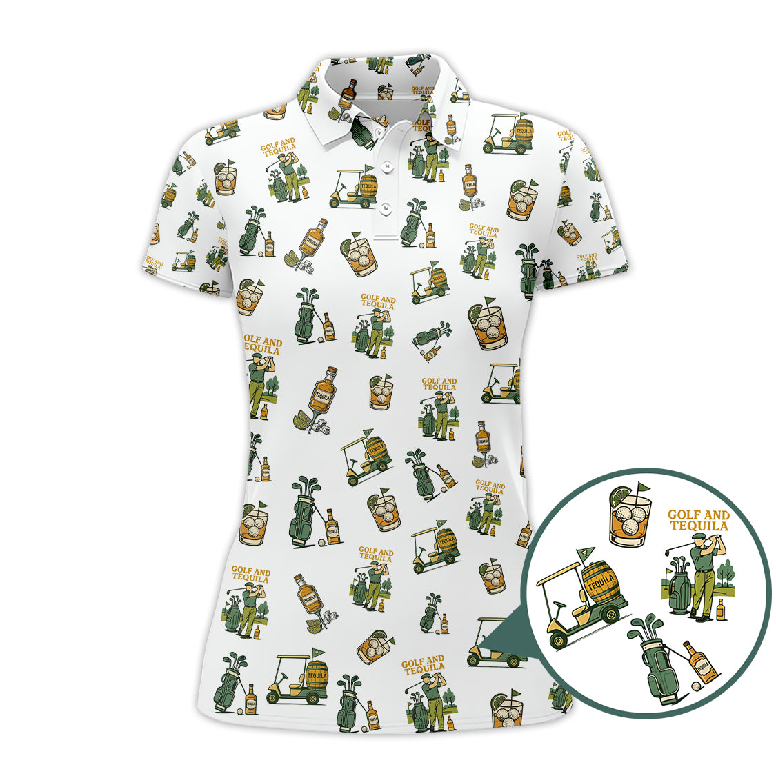 Golf and Tequila Pattern Golf Polos, Funny Whiskey Golf Shirt For Golfers, Golf Shirts For Men