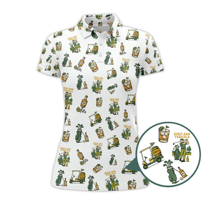 Golf and Tequila Pattern Golf Polos, Funny Whiskey Golf Shirt For Golfers, Golf Shirts For Men