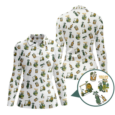 Golf and Tequila Pattern Golf Polos, Funny Whiskey Golf Shirt For Golfers, Golf Shirts For Men