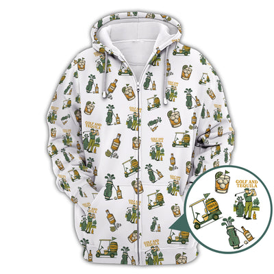 Golf and Tequila Pattern Golf Polos, Funny Whiskey Golf Shirt For Golfers, Golf Shirts For Men
