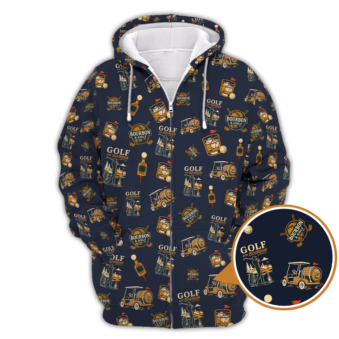 Golf and Bourbon Pattern Polos, Funny Bourbon Shirt For Men, Crazy Golf Shirts For Golfers