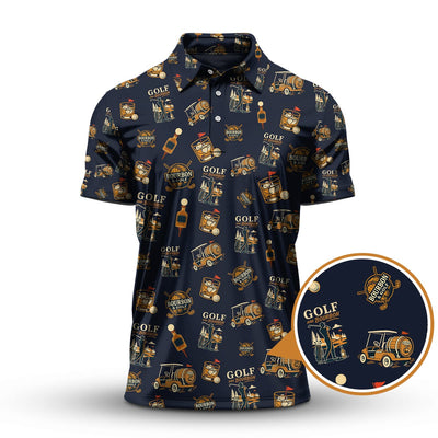 Golf and Bourbon Pattern Polos, Funny Bourbon Shirt For Men, Crazy Golf Shirts For Golfers
