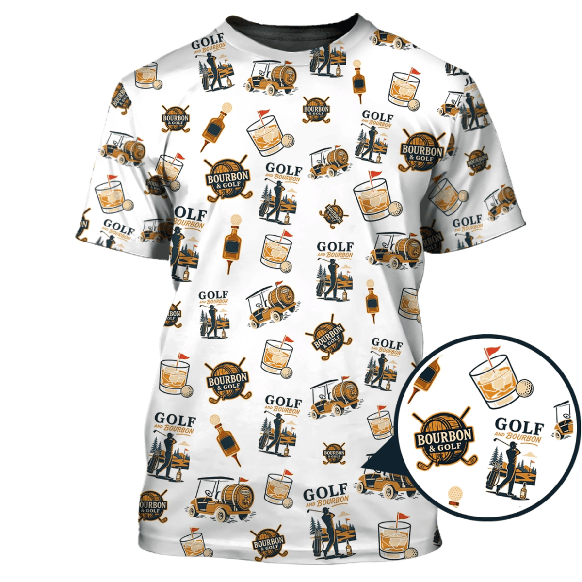 Golf and Bourbon Pattern Polos, Funny Bourbon Shirt For Men, Crazy Golf Shirts For Golfers