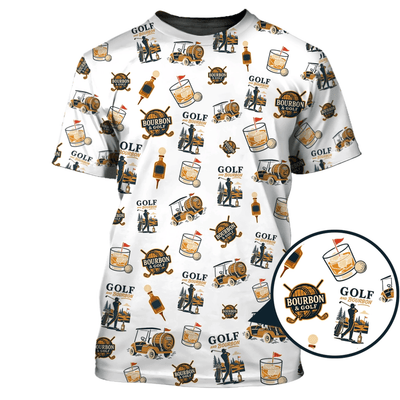 Golf and Bourbon Pattern Polos, Funny Bourbon Shirt For Men, Crazy Golf Shirts For Golfers