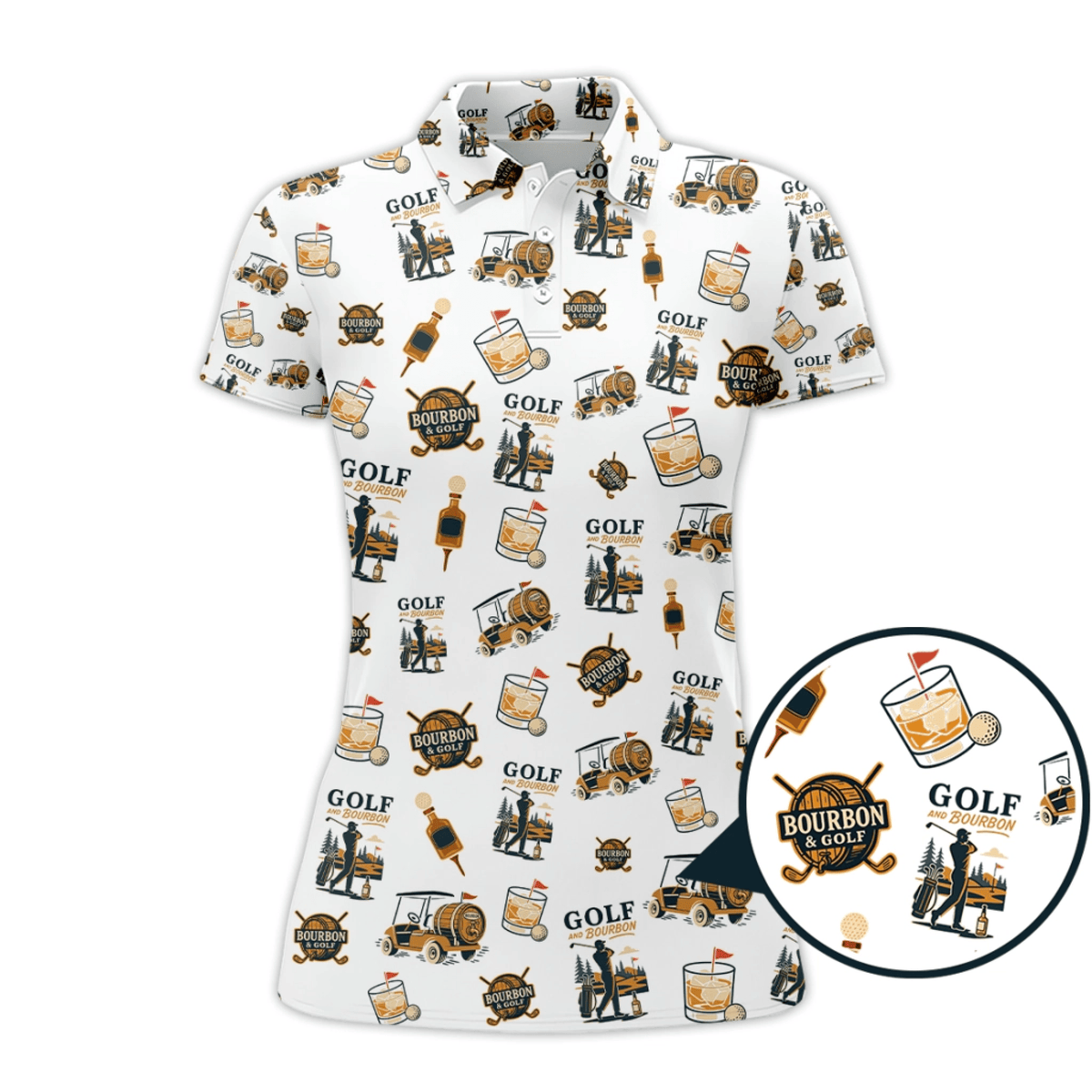 Golf and Bourbon Pattern Polos, Funny Bourbon Shirt For Men, Crazy Golf Shirts For Golfers