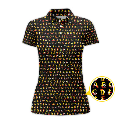 Humanoid Alphabet Pattern Golf Polos, Funny Golf Shirt , Golf Gift For Men's