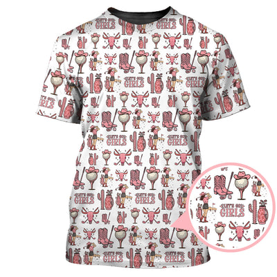 Let’s Go Girls Golf Pattern Shirt, Western Cowgirl Golf Polos For Golfers, Funny Golf Shirts