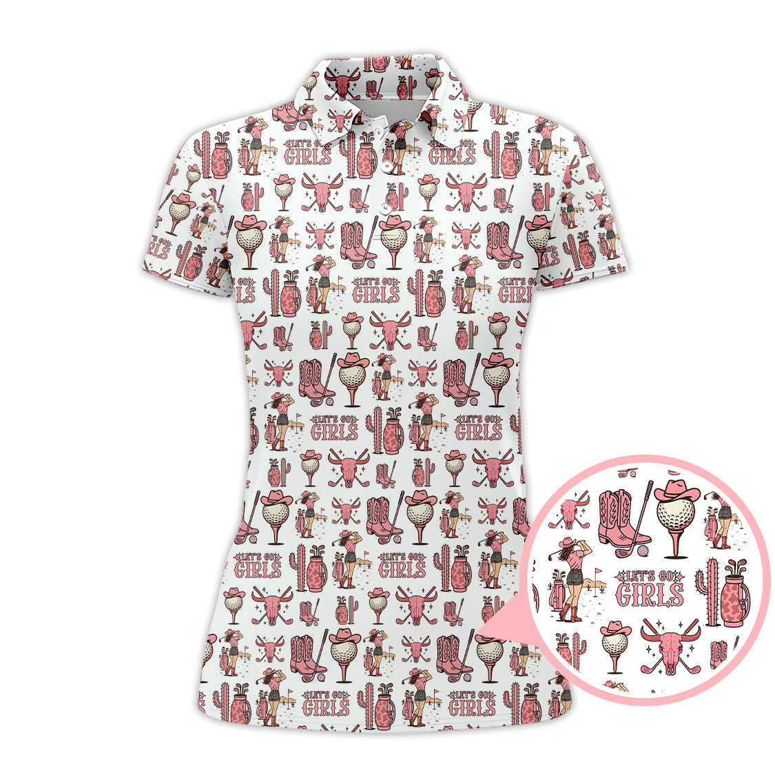 Let’s Go Girls Golf Pattern Shirt, Western Cowgirl Golf Polos For Golfers, Funny Golf Shirts