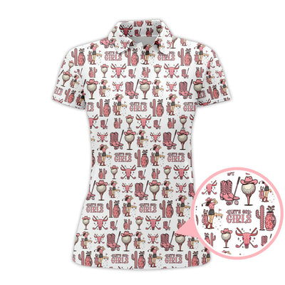 Let’s Go Girls Golf Pattern Shirt, Western Cowgirl Golf Polos For Golfers, Funny Golf Shirts