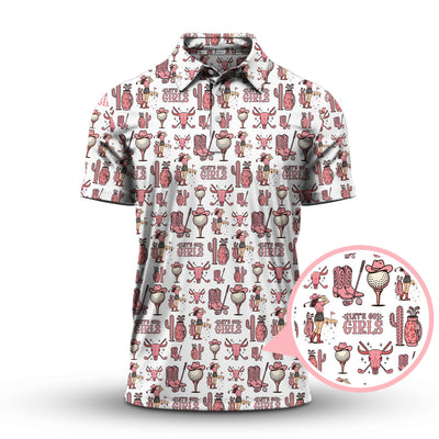 Let’s Go Girls Golf Pattern Shirt, Western Cowgirl Golf Polos For Golfers, Funny Golf Shirts