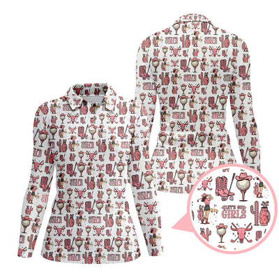 Let’s Go Girls Golf Pattern Shirt, Western Cowgirl Golf Polos For Golfers, Funny Golf Shirts