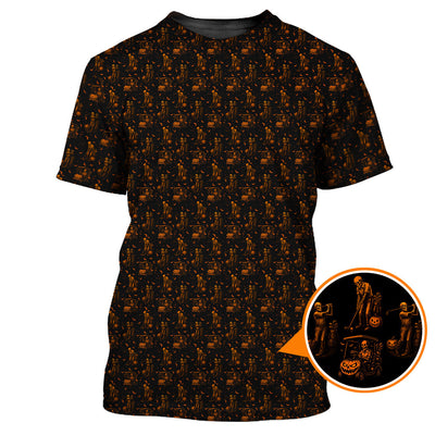 Halloween Skeleton Golf Shirt, Funny Pattern Golf Polos For Men, Spooky Golf Cart & Pumpkin Shirts